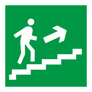 Знак безопасности E-15 «Направление к эвакуационному выходу (по лестнице вверх)»